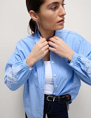 Pure Cotton Striped Lace Detail Shirt