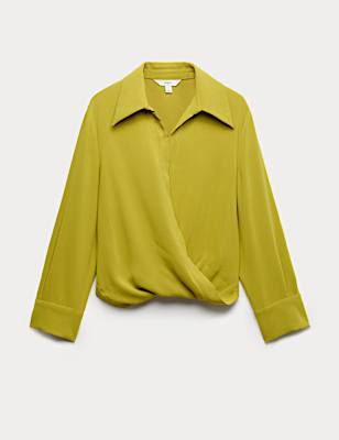 Collared Drape Wrap Shirt