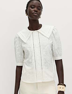 Pure Cotton Sailor Collar Button Through Shirt