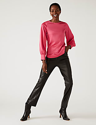 Satin Round Neck Long Sleeve Top