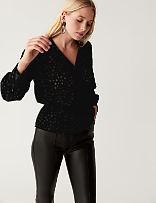 Jacquard Star Print V-Neck Wrap Top