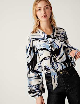 Printed Tie Neck Blouse