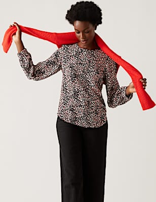 Woven Printed Round Neck Top