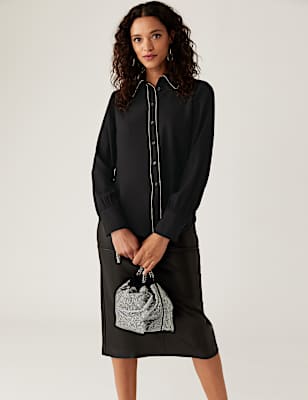 Embellished Collared Long Sleeve Shirt