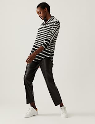 Striped Collared Longline Long Sleeve Shirt