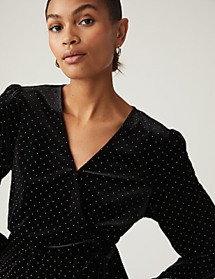 Velvet Studded V-Neck Wrap Top