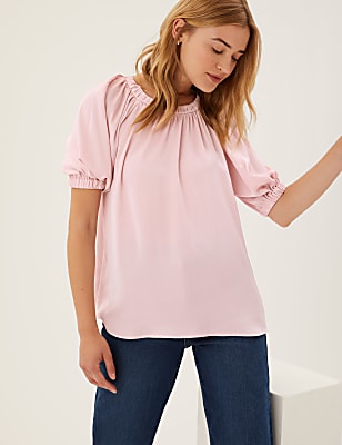 Round Neck Short Sleeve Blouse