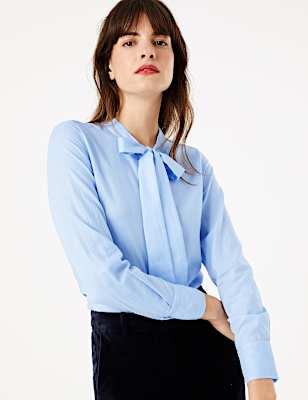 Pure Cotton Tie Neck Shirt