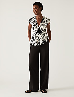 Floral V-Neck Knot Front Blouse