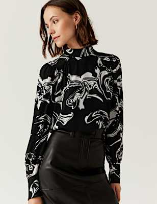 Printed Tie Neck Long Sleeve Blouse