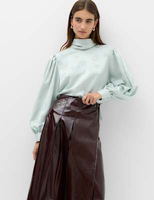 Jacquard High Neck Blouse