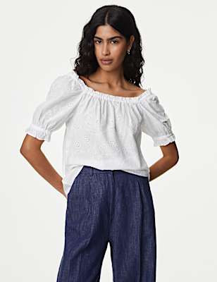Pure Cotton Broderie Square Neck Top