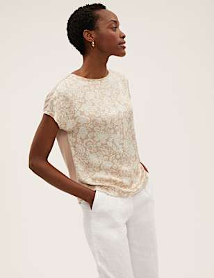 Floral Slash Neck Relaxed Short Sleeve Top