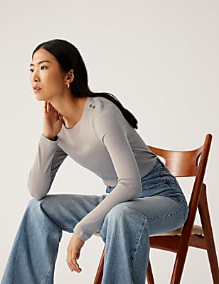 Jersey Ribbed Slash Neck Regular Fit Top