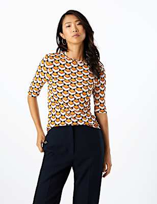 Geometric Print High Neck Fitted Top