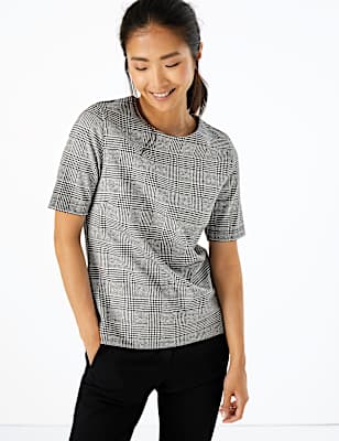 Ponte Checked Short Sleeve Top