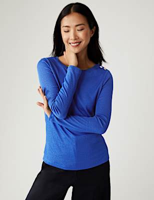 Ribbed Slash Neck Fitted Top