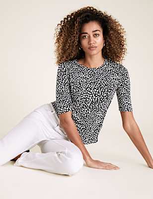 Polka Dot Fitted Short Sleeve Top