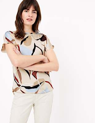 Printed Slash Neck Straight Fit Blouse