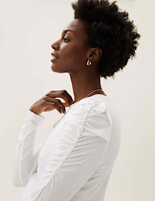 Jersey Crew Neck Puff Sleeve Top