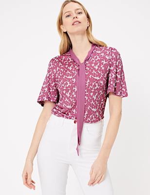 Printed Tie Neck Blouse