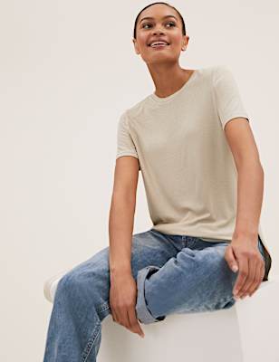 Ribbed Crew Neck Longline T-Shirt