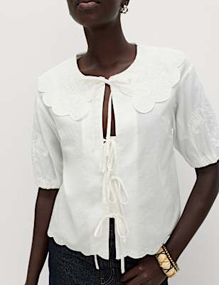 Pure Cotton Embroidered Collared Blouse