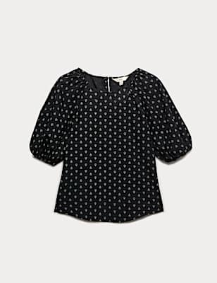 Pure Cotton Printed Puff Sleeve Blouse