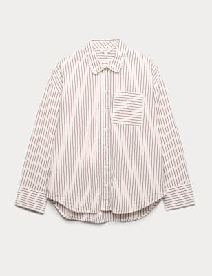 Pure Cotton Striped Lace Oversized Shirt