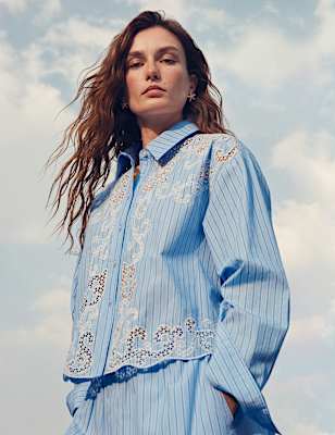 Pure Cotton Embroidered Striped Shirt
