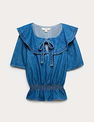 Denim Ruffled Blouse