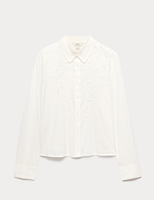 Pure Cotton Embroidered Collared Shirt