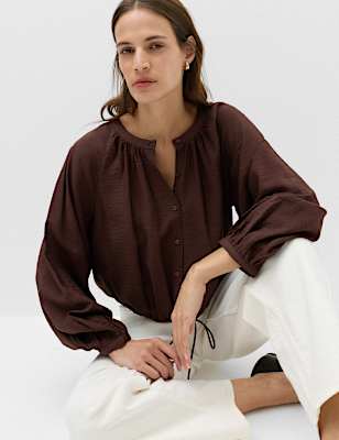 Drawstring Button Through Blouse