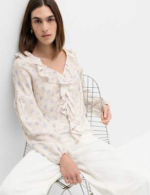 Lyocell Rich Floral Ruffle Detail Blouse