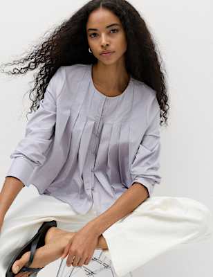 Pure Cotton Pleat Detail Blouse