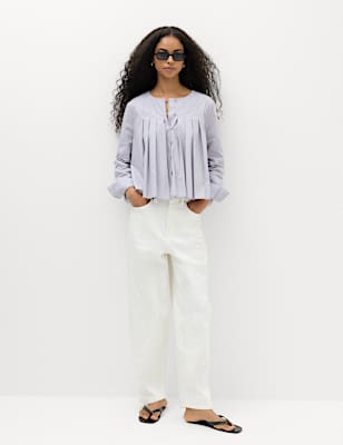 Pure Cotton Pleat Detail Blouse