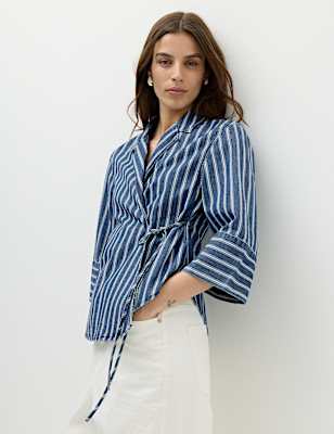 Denim Striped Wrap Shirt
