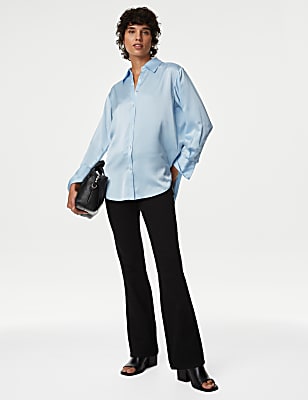Satin Collared Longline Oversized Shirt