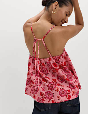 Pure Cotton Floral Tie Back Cami Top