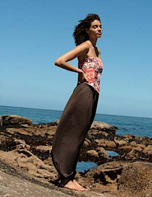 Printed Bandeau Scarf Top