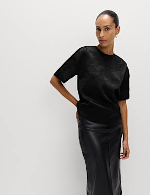 Textured Round Neck T-Shirt