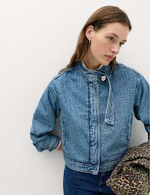 Denim Funnel Neck Short Jacket