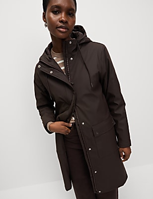 Rubber Hooded Funnel Neck Raincoat