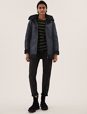 Faux Shearling Hooded Aviator Jacket