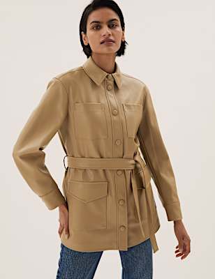Faux Leather Belted Shacket