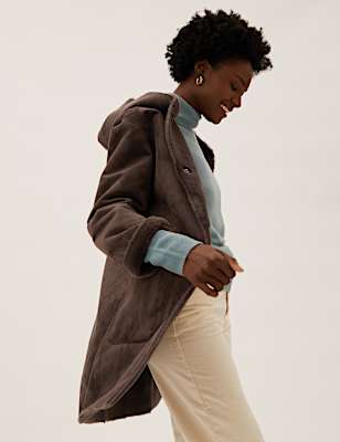 Faux Shearling Hooded Reversible Coat