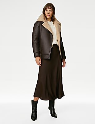 Faux Shearling Borg Lined Aviator Jacket
