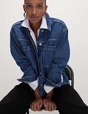 Pure Cotton Denim Relaxed Shacket