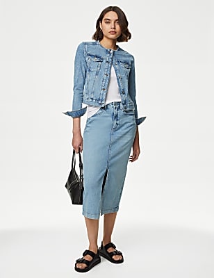 Cotton Rich Collarless Denim Jacket