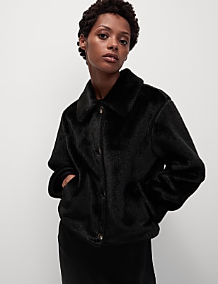 Faux Fur Collared Short Jacket